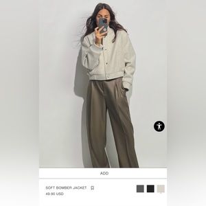 Zara Oatmeal Soft Bomber Jacket